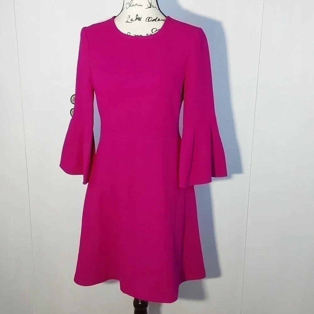 Eliza J |Womens Fuschia Bright Pink Midi Dress Flare Sleeves Fun & Flirty Sz.4 - Picture 2 of 9
